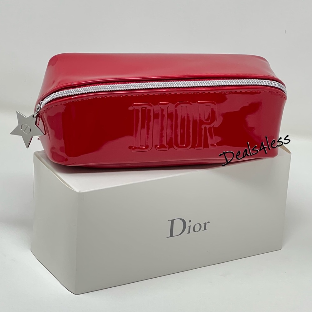Dior Cosmetic Bag Makeup Case Travel Clutch Wallet Purse Zippered Red LOGO - Picture 8 of 11